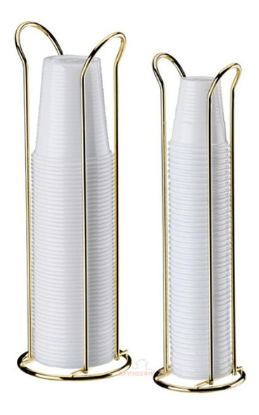 Kit Suporte Porta Copos Descartáveis 50/80/200ml Dourado 0