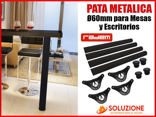 4 Patas Metálicas Acero 710mm Mueble Mesas Escritorios Negra 1