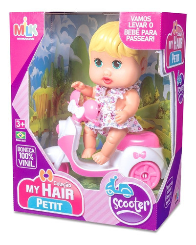 Boneca Loira Bebê Com Motoquinha Triciclo Coleção My Hair 1
