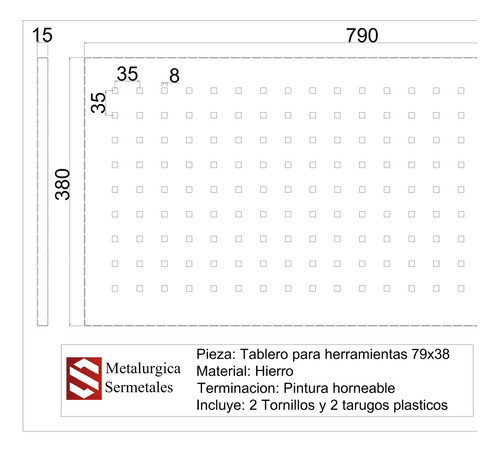 Tablero Para Herramientas Metálico Organizador 58x38cm. 1