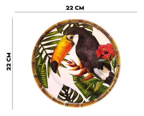 Prato Sobremesa Melamina Plástico Pássaros Bon Gourmet 22cm 1