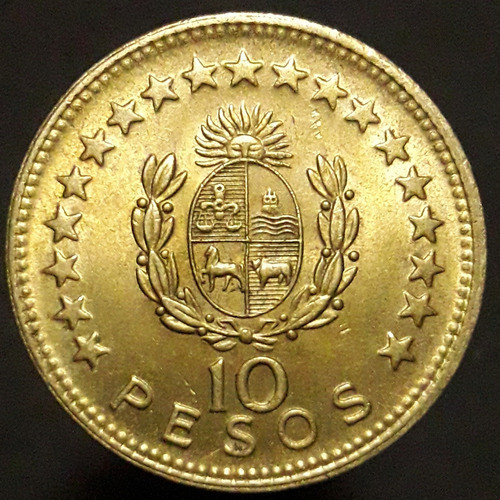 Moneda Uruguay 10 Pesos 1965 1