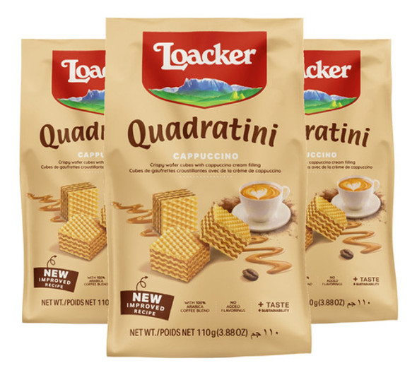 Kit 3und Biscoito Quadratini Cappuccino Loacker 110g Itália 0
