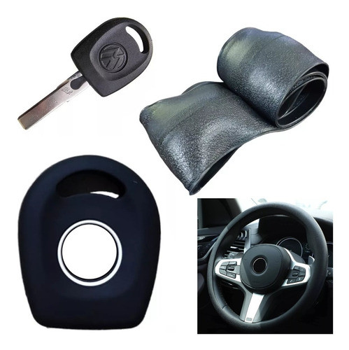 Cubre Volante + Funda Llave Silicona - Volkswagen Gol Negro 0
