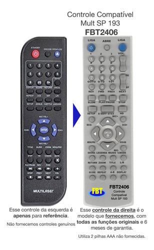 Controle Compativel Multilaser Dvd Sp193 Fbt2406 1