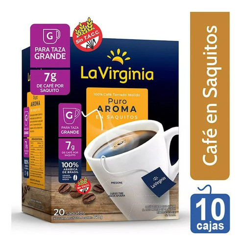Cafe En Saquitos La Virginia Puro Aroma X20 Unid - Pack X10 0