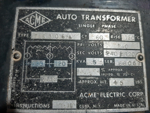 Autotransformador, 230/115v, De 5 Kva , Para Equipos E.e.u.u 1