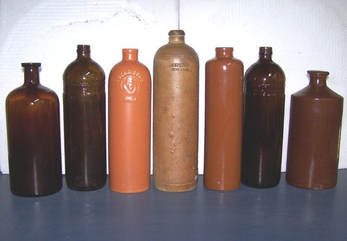 Antiguas Botellas De Gres Ceramico Y Vidrio 0