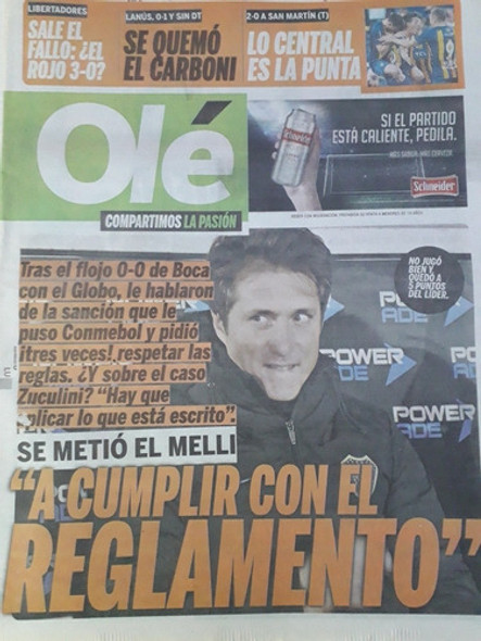 Diario Ole 27 Agosto 2018 Boca 0 Huracán 0 Schelotto 0