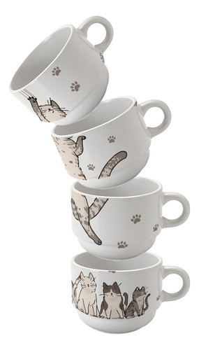 Jogo Kit Xicaras Torre Com 4 Xicaras 150ml Gatos 0