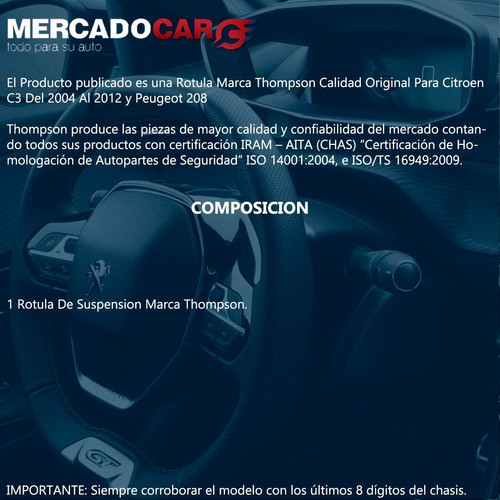 Rotula Corven Citroen C3 1.4 8v 2009 2010 2011 2012 1