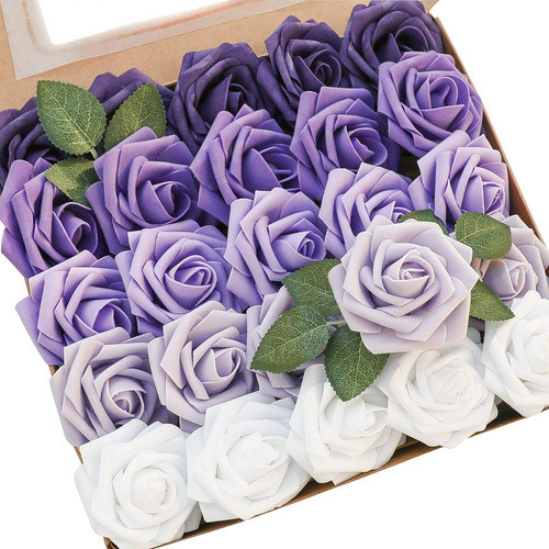 Rosas Artificiales C/tallo Realistas X25u/7.6cm/ Mix Purpura 0