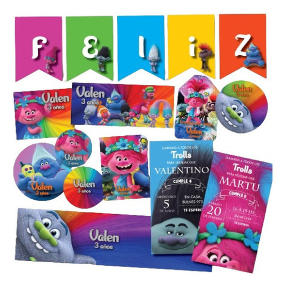 Kit Imprimible Personalizado Trolls Candy Deco Invitacion 0