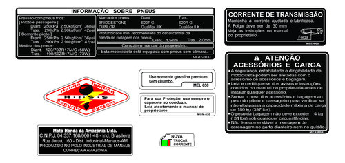 Honda Cbr 1000 Nacional Preto - Etiquetas De Informação 0