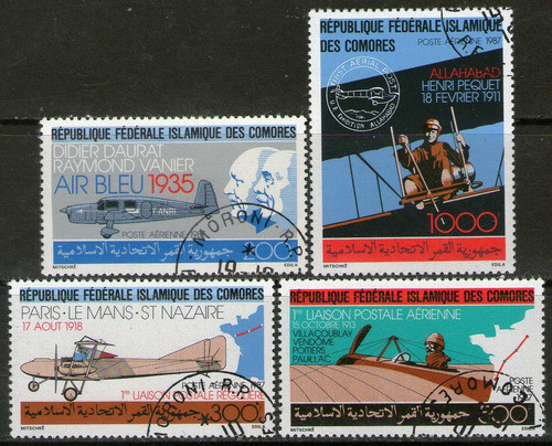 Comores 4 Sellos Aéreos Historia De La Aviación Postal 1987 0