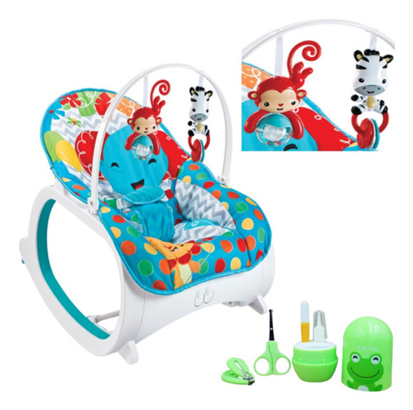 Cadeira De Balanço Musical Azul E Kit Higiene Manicure Bebês 0