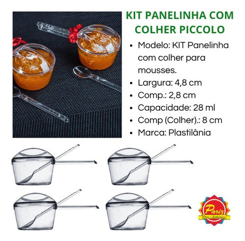 Kit 100 Panelinha Brigadeiro 28ml+ Colher Piccolo 8cm+ Tampa 1