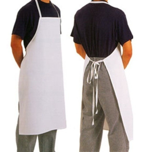 Delantal En Gabardina Blanca S/ Bolsillo 0