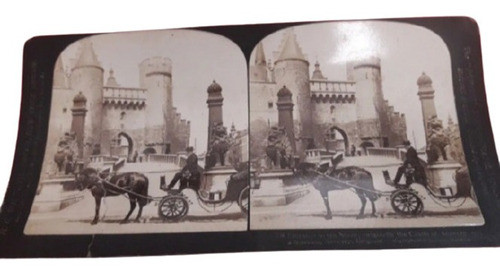 Antigua Foto Esterocopica Castillo Amberes. Excelente Estado 0