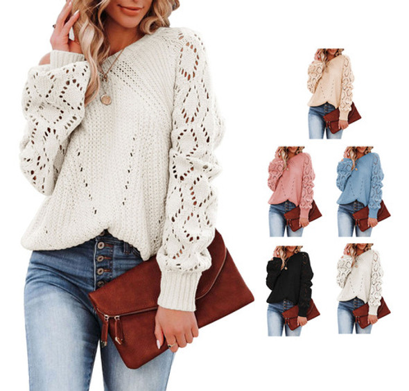 Suéter Feminino De Gola Redonda, Malha Oca, Estiloso, Elegan 1 Suéter Feminino De Gola Redonda, Malha Oca, Estiloso, Elegan 1