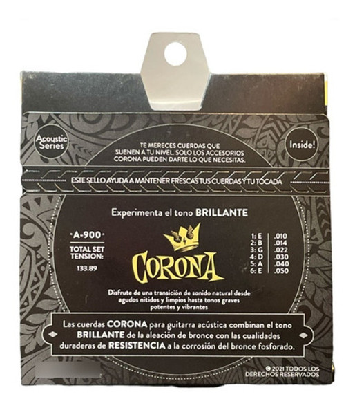 Encordado Guitarra Acustica Corona Cuerdas 010 (6 Cuerdas) 1