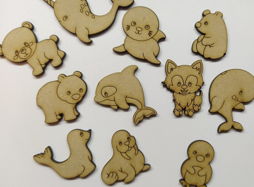 40 Animales Del Mar Acuáticos 8cm Fibrofacil Mdf Souvenirs 1