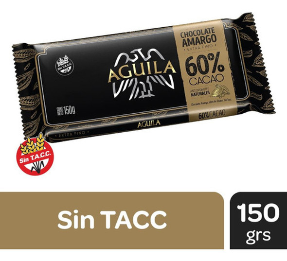Chocolate Amargo Aguila 60% Cacao Sin Tacc No Gluten 150g X4 1 Chocolate Amargo Aguila 60% Cacao Sin Tacc No Gluten 150g X4 1