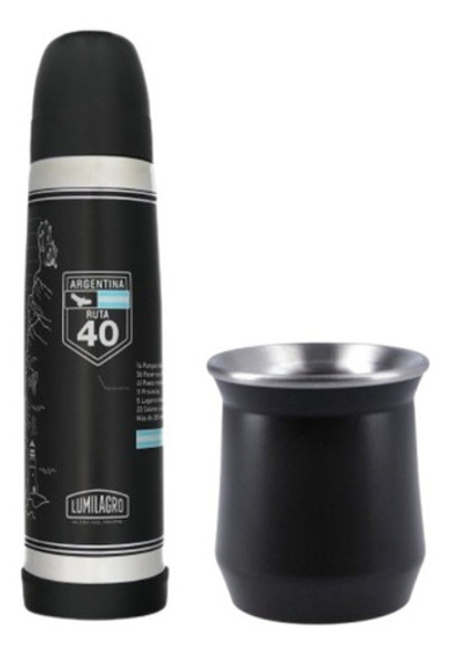 Set Matero Ruta 40 Lumilagro + Mate Ac Inox 160ml + Bombilla 0