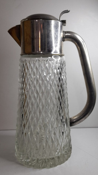 Antigua Jarra De Cristal Y Metal Blanco Con Enfriador 0