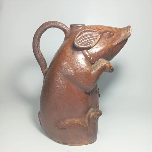 Muy Antigua Jarra En Gres Con Figura Porcina. 1