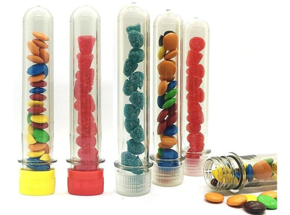50 Tubos Golosinero 15cm Tapa Color Souvenir Cumple Candy 1
