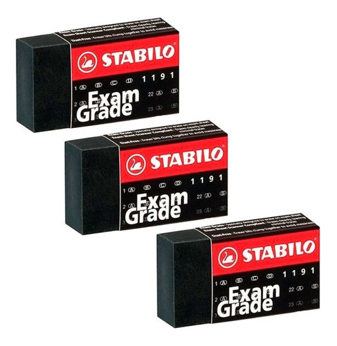 3 Gomas Negra Exam Grade Stabilo Black Eraser Borrar Lapiz 0