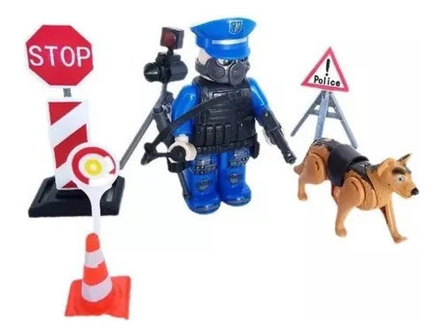 Muñeco Figura Policía Con Mascota Perro Caballo Desarmable 1