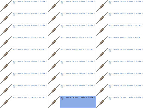 Pack 20x Resistencia Carbon 1.2kohm 0.25w 1k2 Resistor 1/4-p 1