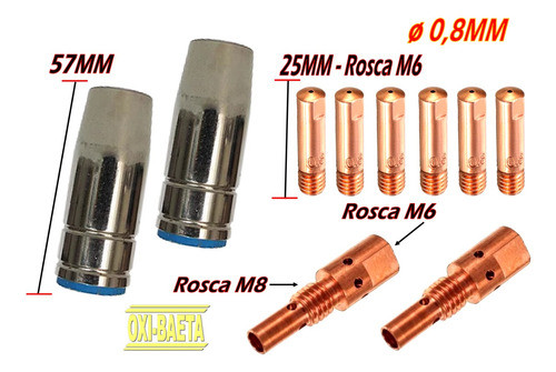 Kit Mig 25 Tmb250 Balmer/boxer/binzel Bocal Difusor Bico 0,8 0