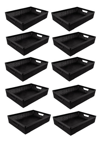 Kit 10 Cestos Organizadores Juta A3 11,5l Preto 45x32x9,5 Cm 0