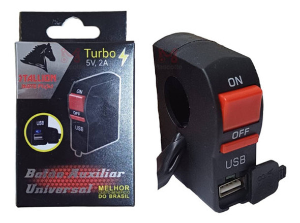 Botão Auxiliar Liga Desliga Moto Universal Carregador Usb 1