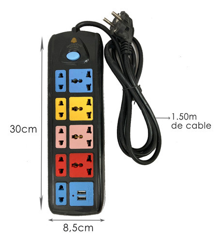 Alargue 3 Usb 9 Enchufes Interruptor Adaptador Zapatilla 1