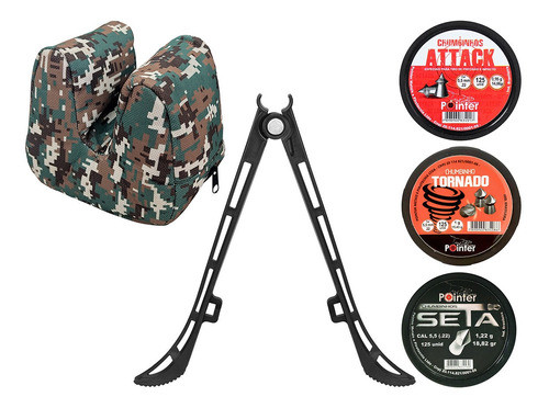Bipe Sniper + Sand Bag Verde Digital + 375 Chumbinhos 5.5mm 0