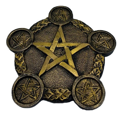 Porta Velas E Incensário Pentagrama 18cm Dourado 0