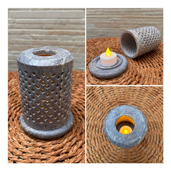 Porta Vela Artesanal Hecho De Piedra Importado De India 12cm 0