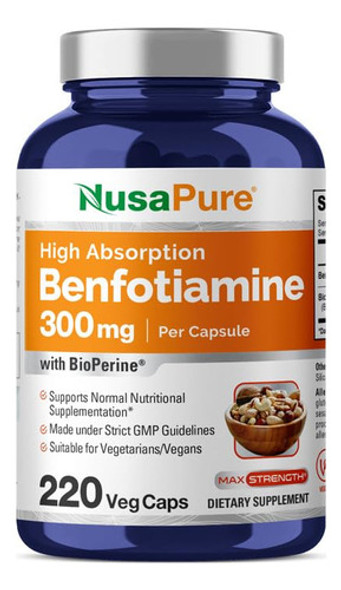 Suplemento Nusapure Benfotiamina 300 Mg X 220 Cápsulas Veget 0