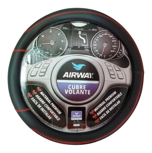 Cubre Volante Aireado Negro Con Costura Roja 0