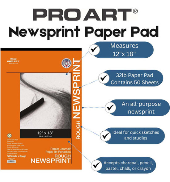 Papel De Noticias Pro Art, 30cm X 45cm, 50 Hojas En Bloc, Na 1