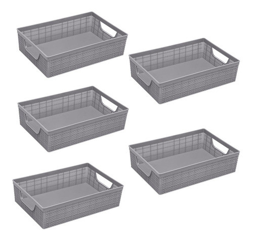 Kit 5 Cesto Organizador Juta A5 2 L Cinza 24x16,5x6,5 Cm 0
