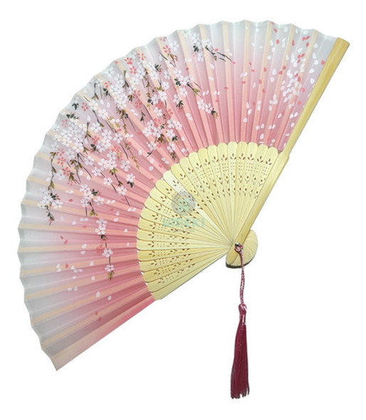 Leque Luxo Oriental Ornamental Rosa De Madeira Bambu 21cm Nf 0