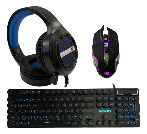 Kit Combo Gamer Teclado + Mouse + Auriculares Usb Retroilumi 0