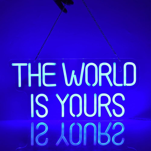 17  Por 8  Pulgadas Led Neon Blue El Mundo Es Tuyo Interrupt 0