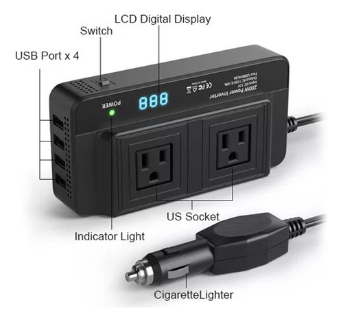 Inversor Inversor De Carro 200w Com Onda De 12v Para Caminhã 1