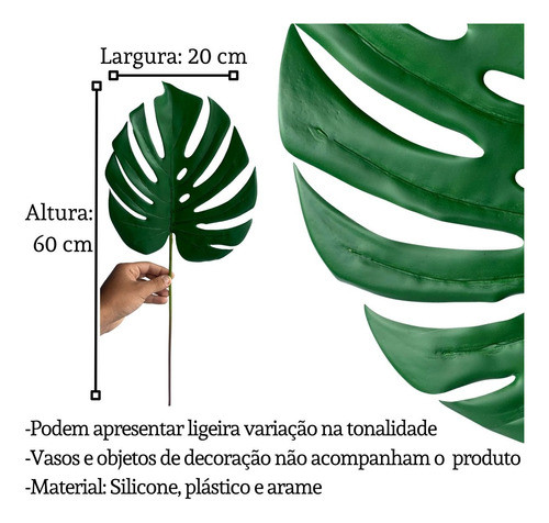 20 Folhas Artificiais Costela De Adão Premium Toque Realista 1